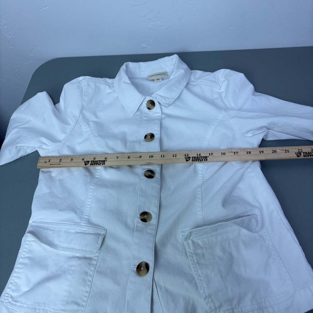 Appleseed's Medium Women Blazer Jacket Lightweight White Button Front Pockets - Picture 5 of 10